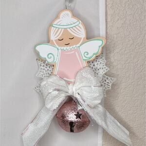 Pastel Pink Angel Gingerbread Cookie Christmas Bell Ornament